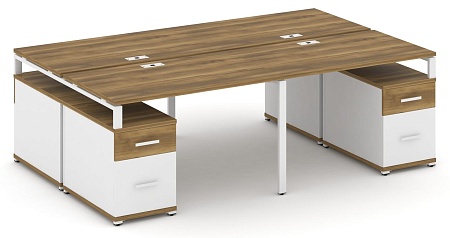 Рабочая станция на 4 места с двумя двухсторонними опорными тумбами CN.DRS-330 B/W