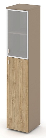 Шкаф высокий узкий правый (1 средний фасад ЛДСП + 1 низкий фасад стекло в раме) ES.SU-1.7R(R)