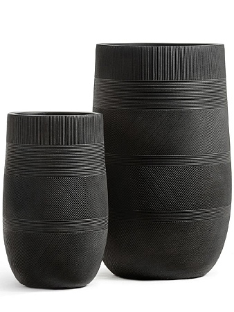 Кашпо TREEZ ERGO Graphics Высокая округлая чаша Чёрный графит в-75 см, д-47 см