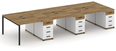 Рабочая станция на 6 мест с четыремя опорными тумбами CN.DRS-457 B/W