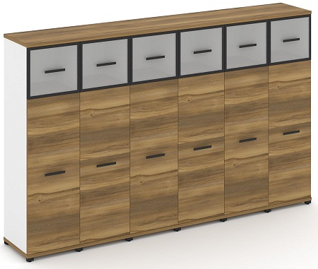 Шкаф шесть узких секций, 4 ниши (6 фасадов ЛДСП, 3 ниши + 6 фасадов стекло белое матовое в раме, 1 ниша) CN.STU-464 RM B/W