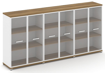 Шкаф три широкие секции, 3 ниши (6 фасадов стекло прозрачное в раме, 3 ниши) CN.STS-336 RP B/W