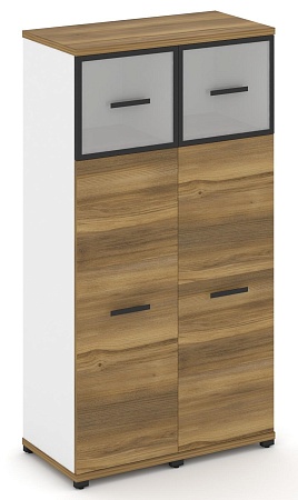 Шкаф две узкие секции, 4 ниши (2 фасада ЛДСП, 3 ниши + 2 фасада стекло белое матовое в раме, 1 ниша) CN.STU-424 RM B/W