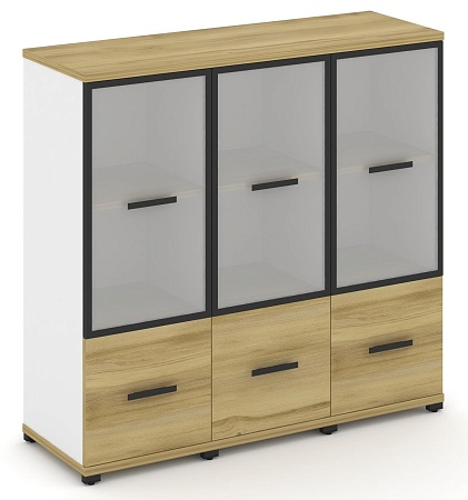 Шкаф три узкие секции, 3 ниши (3 фасада ЛДСП, 1 ниша + 3 фасада стекло белое матовое, 2 ниши) CN.STU-332 RM B/W