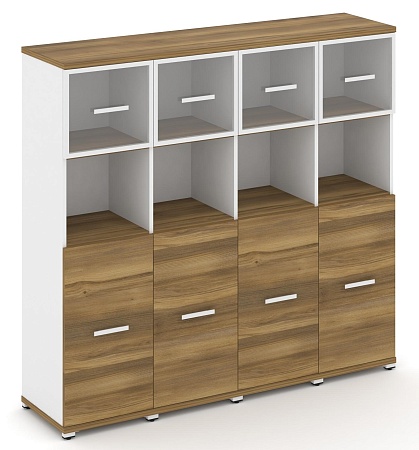 Шкаф четыре узкие секции, 4 ниши (4 фасада ЛДСП,  2 ниши + 4 фасада стекло прозрачное в раме,  1 ниша) CN.STU-445 RP B/W