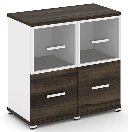 Шкаф две узкие секции, 2 ниши (2 фасада ЛДСП, 1 ниша + 2 фасада стекло прозрачное в раме, 1 ниша) CN.STU-222 RP B/W