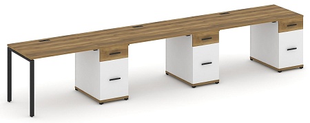 Рабочая станция на 3 места с тремя опорными тумбами CN.ORS-445 B/W