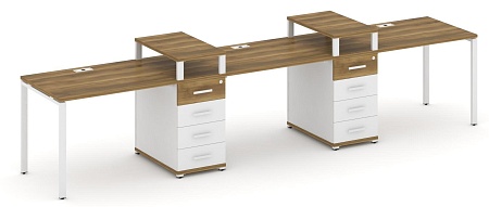 Рабочая станция на 3 места с двумя опорными тумбами CN.ORS-449 B/W
