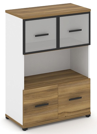 Шкаф две широкие секции, 3 ниши (2 фасада ЛДСП, 1 ниша + 2 фасада стекло белое матовое в раме, 1 ниша) CN.STS-315 RM B/W