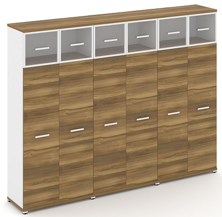 Шкаф три широкие секции, 5 ниш (6 фасадов ЛДСП, 4 ниши + 6 фасадов стекло прозрачное в раме, 1 ниша) CN.STS-537 RP B/W