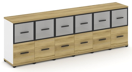 Шкаф шесть узких секций, 2 ниши (6 фасадов ЛДСП, 1 ниша + 6 фасадов стекло белое матовое в раме, 1 ниша) CN.STU-262 RM B/W