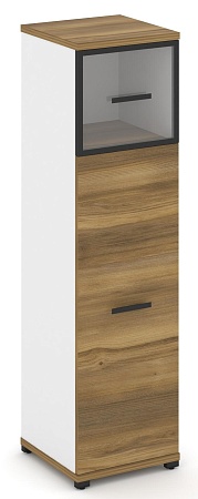 Шкаф одна узкая секция, 4 ниши (фасад ЛДСП, 3 ниши +  фасад стекло прозрачное в раме, 1 ниша) CN.STU-414 RP B/W