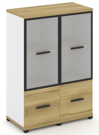 Шкаф две узкие секции, 3 ниши (2 фасада ЛДСП, 1 ниша + 2 фасада стекло белое матовое в раме, 2 ниши) CN.STU-322 RM B/W