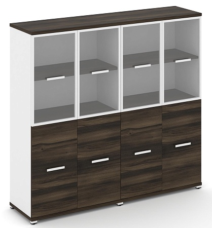 Шкаф две широкие секции, 4 ниши (4 фасада ЛДСП, 2 ниши + 4 фасада стекло прозрачное в раме, 2 ниши) CN.STS-422 RP B/W