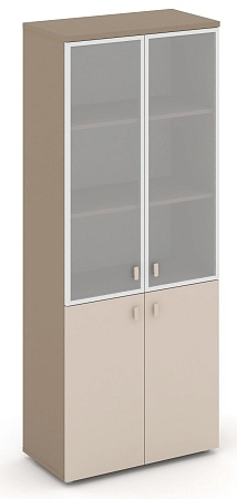 Шкаф высокий широкий (2 низких фасада ЛДСП + 2 средних фасада стекло в раме  сатин матовый) ES.ST-1.2R