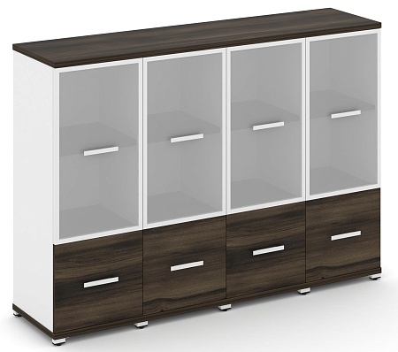 Шкаф четыре узкие секции, 3 ниши (4 фасада ЛДСП, 1 ниша + 4 фасада стекло белое матовое, 2 ниши) CN.STU-342 RM B/W