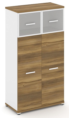 Шкаф две широкие секции, 4 ниши (2 фасада ЛДСП, 3 ниши + 2 фасада стекло белое матовое в раме, 1 ниша) CN.STS-414 RM B/W