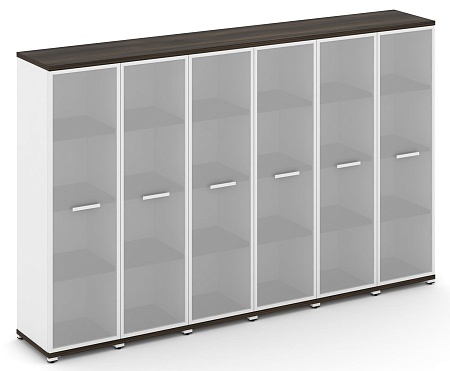 Шкаф шесть узких секций, 4 ниши (6 фасадов стекло белое матовое в раме, 4 ниши) CN.STU-466 RM B/W