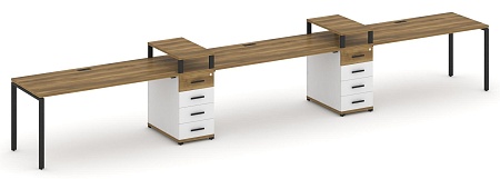 Рабочая станция на 3 места с двумя опорными тумбами CN.ORS-452 B/W