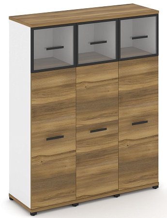 Шкаф три узкие секции, 4 ниши (3 фасада ЛДСП, 3 ниши + 3 фасада стекло прозрачное в раме, 1 ниша) CN.STU-434 RP B/W