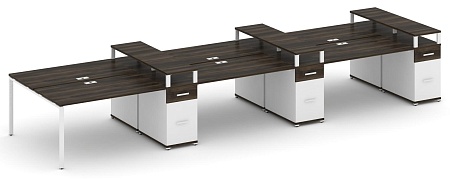 Рабочая станция на 6 мест с шестью опорными тумбами CN.DRS-479 B/W