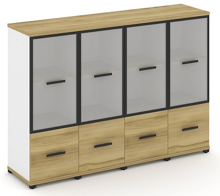 Шкаф четыре узкие секции, 3 ниши (4 фасада ЛДСП, 1 ниша + 4 фасада стекло белое матовое, 2 ниши) CN.STU-342 RM B/W