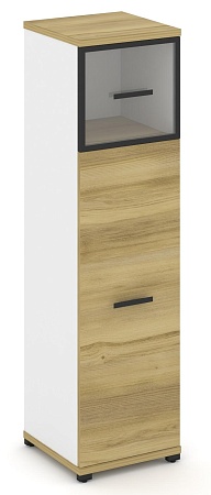 Шкаф одна узкая секция, 4 ниши (фасад ЛДСП, 3 ниши +  фасад стекло прозрачное в раме, 1 ниша) CN.STU-414 RP B/W