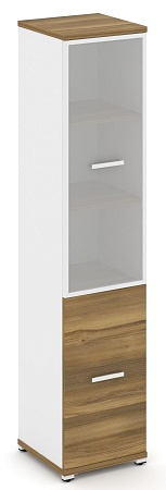 Шкаф одна узкая секция, 5 ниш (фасад ЛДСП  на 2 ниши + фасад стекло белое матовое в раме,  на 3 ниши) CN.STU-512 RM B/W