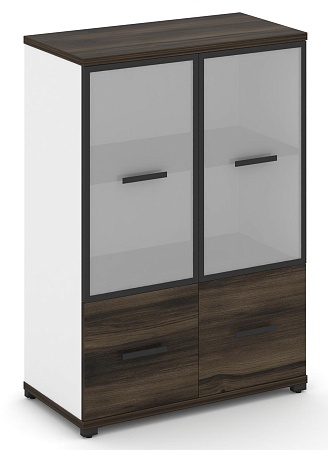 Шкаф две широкие секции, 3 ниши (2 фасада ЛДСП, 1 ниша + 2 фасада стекло белое матовое в раме, 2 ниши) CN.STS-312 RM B/W