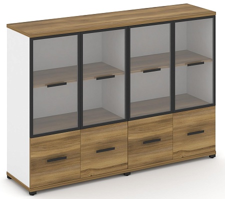 Шкаф две широкие секции, 3 ниши (4 фасада ЛДСП, 1 ниша + 4 фасада стекло прозрачное в раме, 2 ниши) CN.STS-322 RP B/W