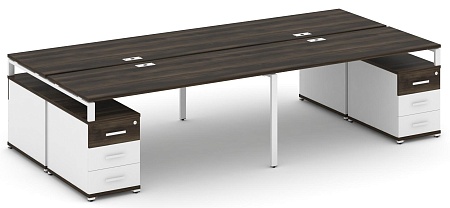 Рабочая станция на 4 места с двумя двухсторонними опорными тумбами CN.DRS-328 B/W