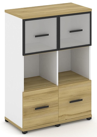 Шкаф две узкие секции, 3 ниши (2 фасада ЛДСП, 1 ниша + 2 фасада стекло белое матовое в раме, 1 ниша) CN.STU-325 RM B/W