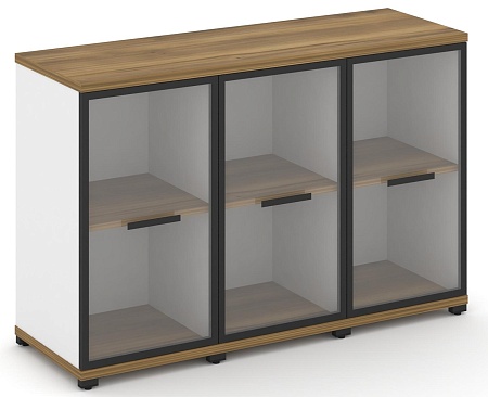 Шкаф три узкие секции, 2 ниши (3 фасада стекло прозрачное в раме, 2 ниши) CN.STU-233 RP B/W