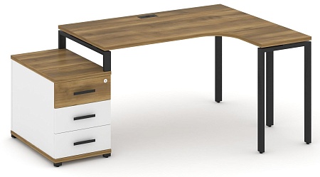 Стол эргономичный правый с опорной тумбой CN.SA-301(R) B/W