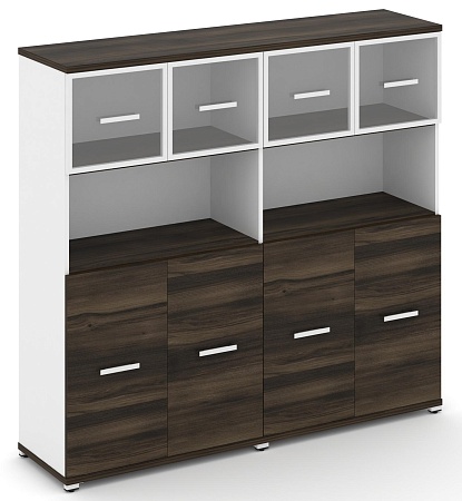 Шкаф две широкие секции, 4 ниши (4 фасада ЛДСП, 2 ниши + 4 фасада стекло прозрачное в раме, 1 ниша) CN.STS-425 RP B/W