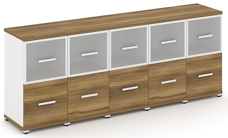 Шкаф пять узких секций, 2 ниши (5 фасадов  ЛДСП, 1 ниша + 5 фасадов стекло белое матовое в раме, 1 ниша) CN.STU-252 RM B/W