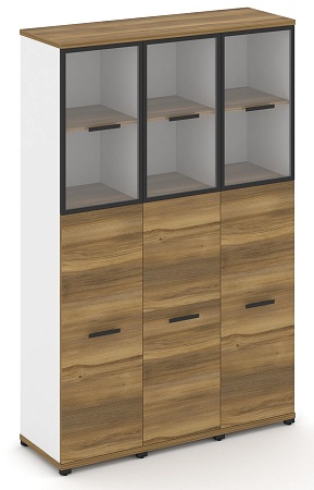 Шкаф три узкие секции, 5 ниш (3 фасада ЛДСП,  3 ниши + 3 фасада стекло прозрачное в раме, 2 ниши) CN.STU-535 RP B/W