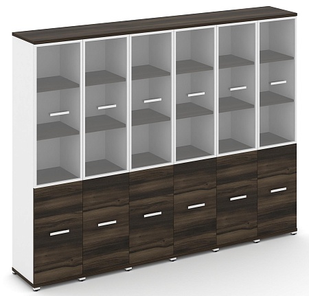 Шкаф шесть узких секций, 5 ниш (6 фасадов ЛДСП, 2 ниши + 6 фасадов стекло прозрачное в раме, 3 ниши) CN.STU-562 RP B/W