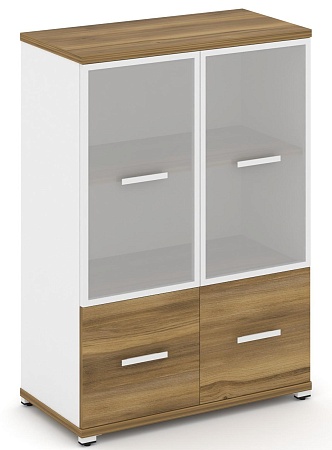 Шкаф две широкие секции, 3 ниши (2 фасада ЛДСП, 1 ниша + 2 фасада стекло белое матовое в раме, 2 ниши) CN.STS-312 RM B/W