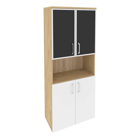 Шкаф высокий широкий (2 низких фасада ЛДСП + 2 низких фасада стекло лакобель в раме) O.ST-1.4Rblack