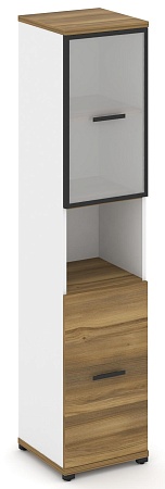 Шкаф одна узкая секция, 5 ниш (фасад ЛДСП  на 2 ниши + фасад стекло белое матовое в раме, на 2 ниши) CN.STU-513 RM B/W