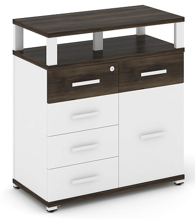 Тумба приставная широкая 5 ящиков + 1 распашной фасад. С надставкой широкой. CN.TSP-018 B/W