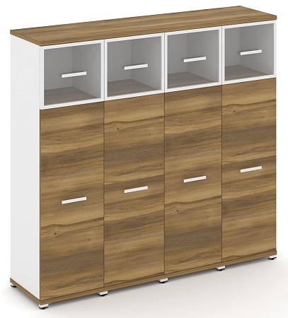 Шкаф четыре узкие секции, 4 ниши (4 фасада ЛДСП, 3 ниши + 4 фасада стекло прозрачное в раме, 1 ниша) CN.STU-444 RP B/W