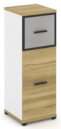 Шкаф одна узкая секция, 3 ниши (фасад ЛДСП 2 ниши + фасад стекло стело белое матовое в раме, 1 ниша) CN.STU-314 RM B/W