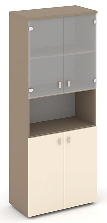 Шкаф высокий широкий (2 низких фасада ЛДСП + 2 низких фасада стекло  сатин матовый) ES.ST-1.4