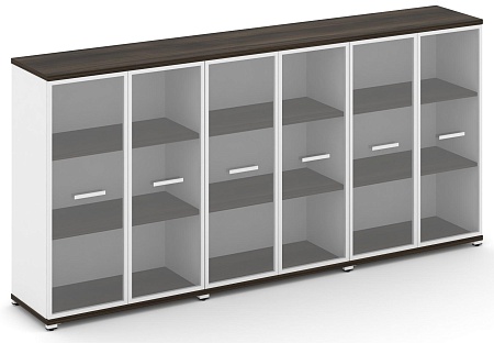 Шкаф три широкие секции, 3 ниши (6 фасадов стекло прозрачное в раме, 3 ниши) CN.STS-336 RP B/W