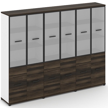 Шкаф три широкие секции, 5 ниш (6 фасадов ЛДСП, 2 ниши + 6 фасадов стекло белое матовое в раме, 3 ниши) CN.STS-532 RM B/W