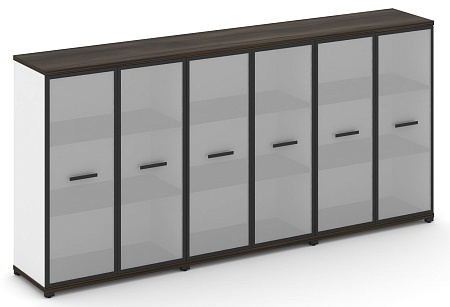 Шкаф три широкие секции, 3 ниши (6 фасадов стекло белое матовое в раме, 3 ниши) CN.STS-336 RM B/W