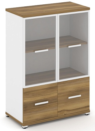 Шкаф две широкие секции, 3 ниши (2 фасада ЛДСП, 1 ниша + 2 фасада стекло прозрачное в раме, 2 ниши) CN.STS-312 RP B/W