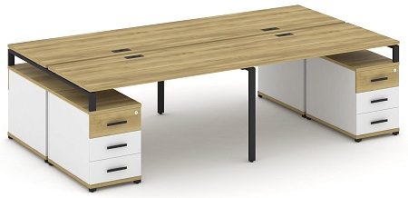 Рабочая станция на 4 места с двумя двухсторонними опорными тумбами CN.DRS-327 B/W